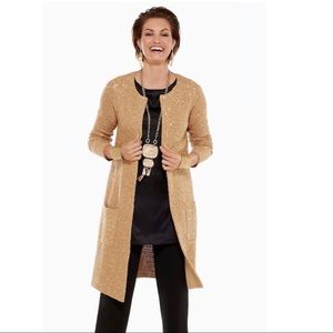 Chico’s Gold Sequin Holiday Cardigan Coat Sz 1